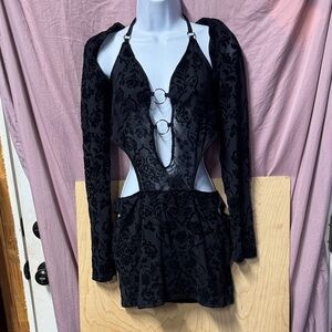 SHEIN Black Velvet Dress with Silver Accents